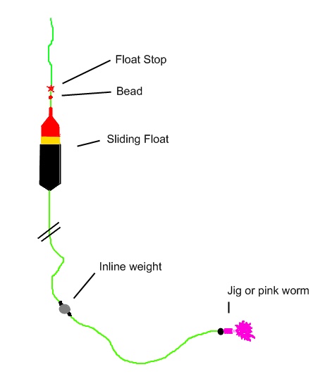 Jig float diagram w inline weight