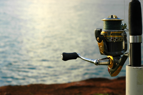 Sports Image of a Close up of a Fishing Reel by the Ocean